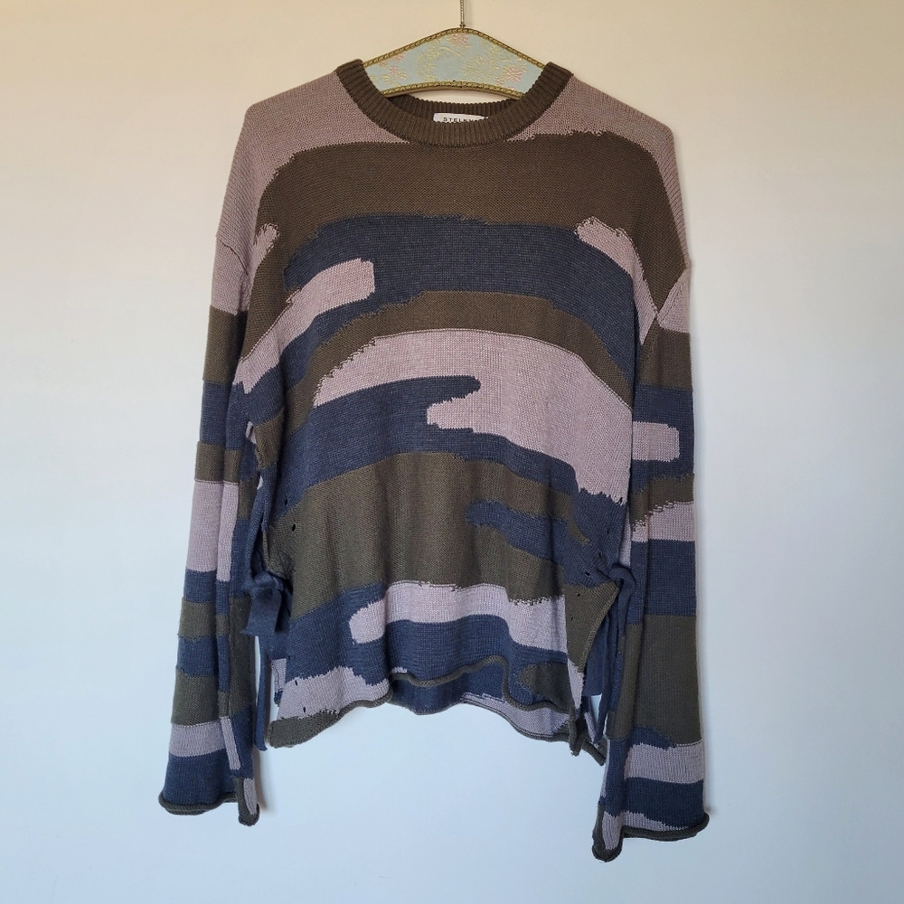 Stelen Camp Print Side Tie  Camo Sweater